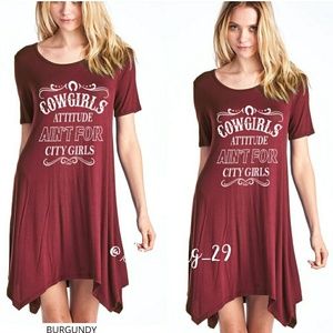 🆕5☆ BURGUNDY "COWGIRLS  " HANKY HEM  DRESS